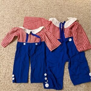 Vintage 1971 Raggedy Andy Knickerbocker Red and Blue Gingham Checkered Outfits